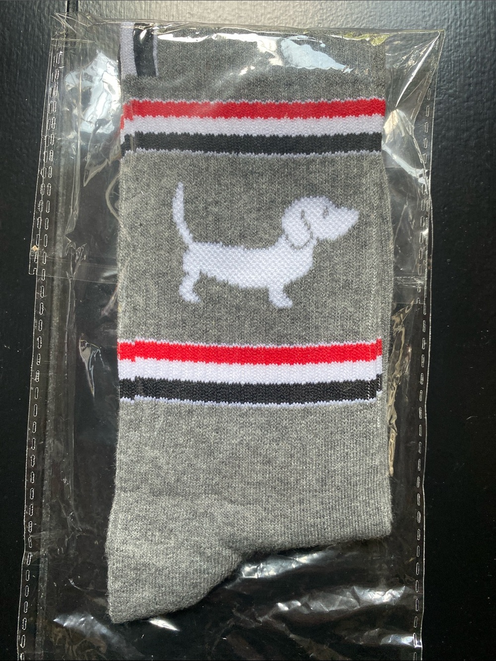 Socks Dachshund Motif and Red-Black Stripes. Brand New Super Cozy Beautiful - Picture 2 of 3